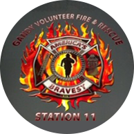 A fire department logo with flames and the words " station 1 1."